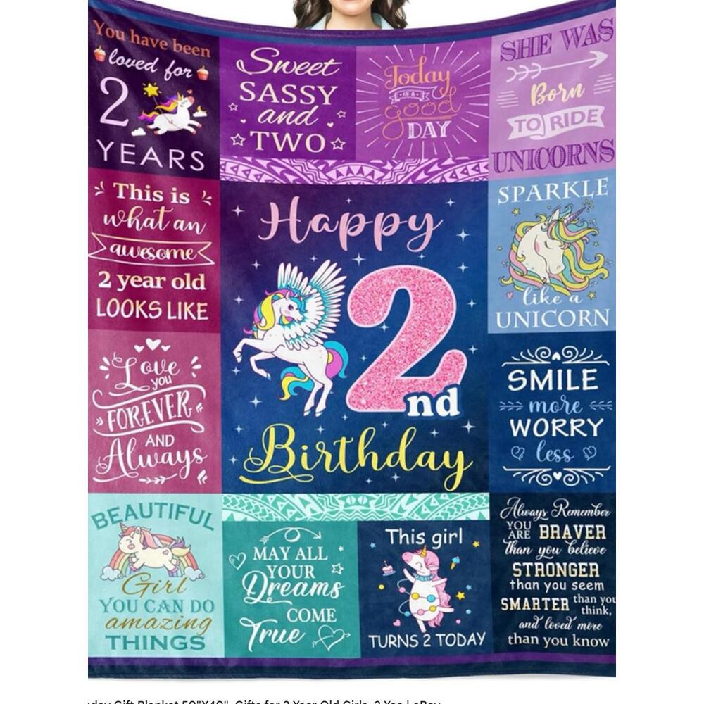 2 Year Old Girl Birthday Gift Blanket 50"X40", Gifts for 2 Year Old Girls, 2 Yea
